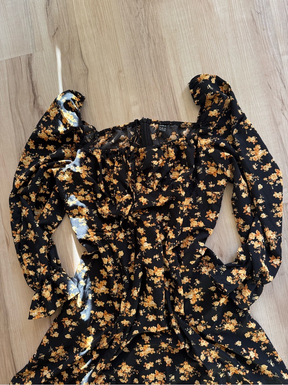 Black Floral Midi x maxi Dress with Yellow floral Print - Picture 8 of 8